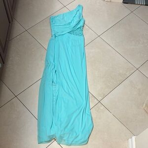 David's Bridal One-Shoulder Aqua Dress